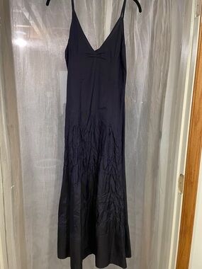 Nataya Navy V-Neck Maxi Slip Dress with Spaghetti Straps